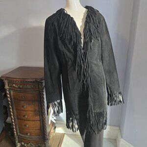B.Lucid Black Suede Fringe Coat – Size Large